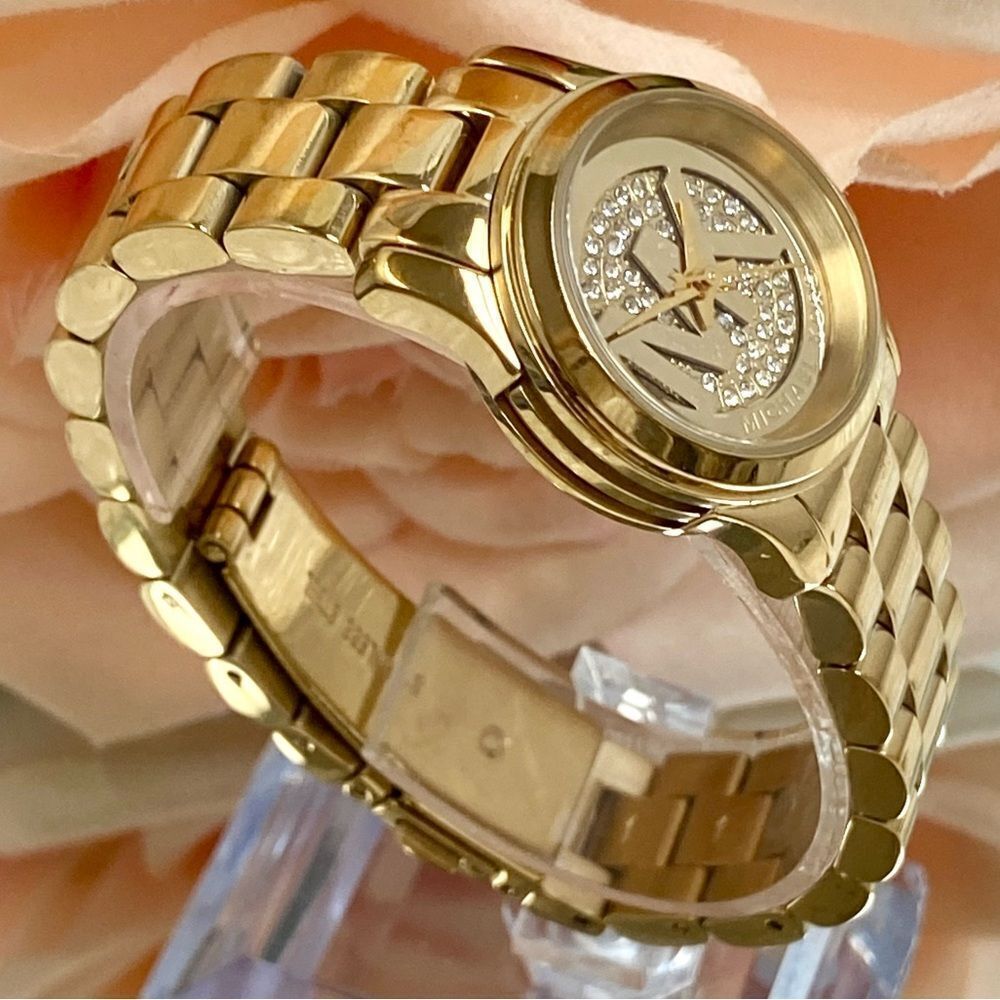 Michael Kors Mini Runway Crystal Accented Dial Gold-Tone Watch - Picture 4 of 16